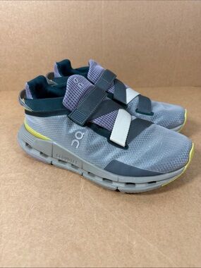 On Cloudnova Women's Gray Athletic Slip-On Sneakers with Purple and Yellow